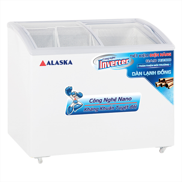 Tủ kem Alaska KC-210CI dàn đồng Inverter mặt kính cong 210 lít