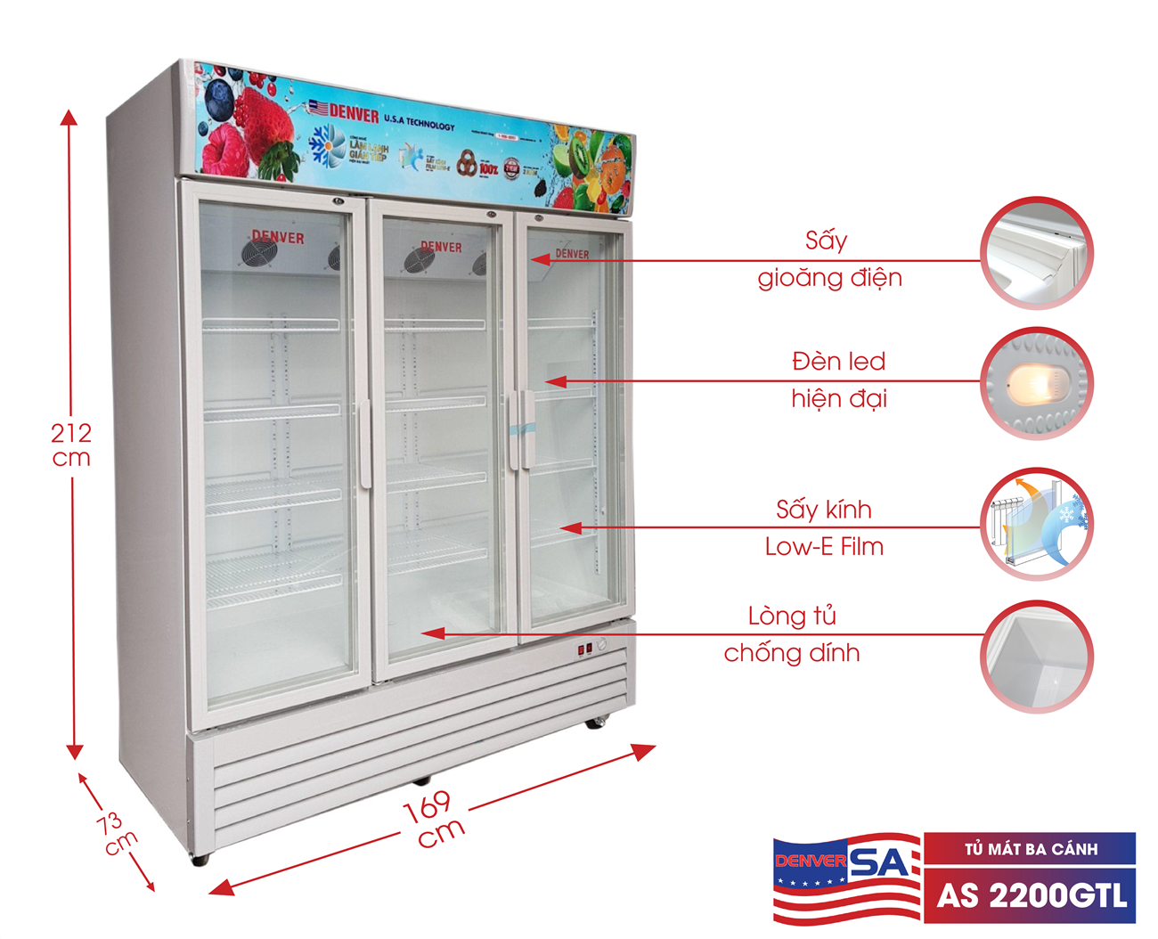 Tủ Mát Denver 1380 Lít TM 2200GTL