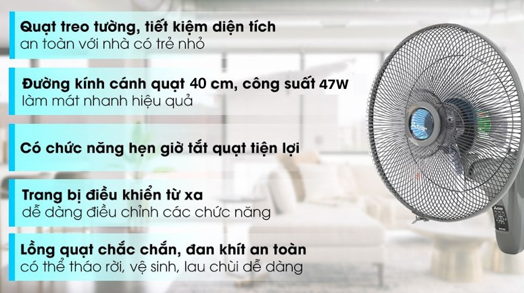 Quạt treo tường Mitsubishi Electric 3 cánh W16-RA CY-GY 47W